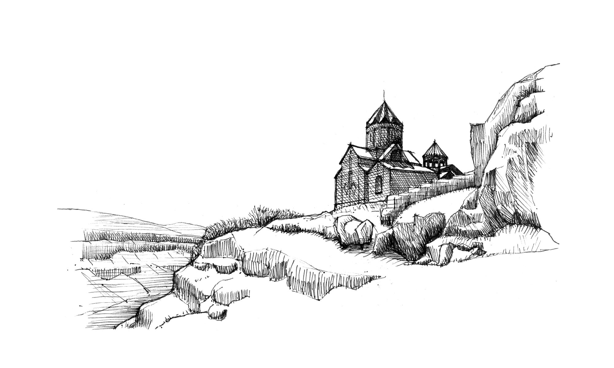 Монастырь в горах рисунок